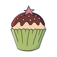 vectorillustratie voor uw ontwerp. helder icoon van cupcake, muffin in de hand tekenstijl vector