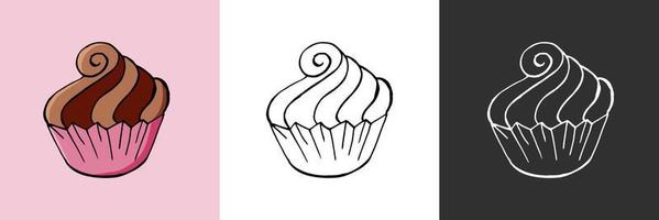 vectorillustratie voor uw ontwerp. helder icoon van cupcake, muffin in de hand tekenstijl vector