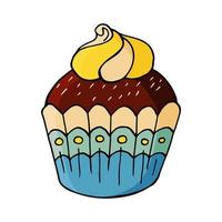 vectorillustratie voor uw ontwerp. helder icoon van cupcake, muffin in de hand tekenstijl vector