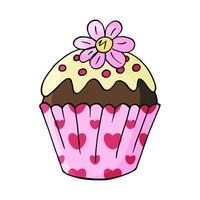 vectorillustratie voor uw ontwerp. helder icoon van cupcake, muffin in de hand tekenstijl vector