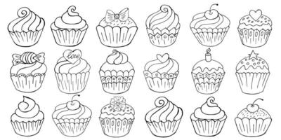 vectorillustratie voor uw ontwerp. helder icoon van cupcake, muffin in de hand tekenstijl