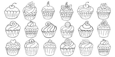 vectorillustratie voor uw ontwerp. helder icoon van cupcake, muffin in de hand tekenstijl vector