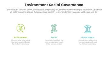 esg milieu sociaal en bestuur infographic 3 punt stadium sjabloon met schoon en gemakkelijk informatie concept voor glijbaan presentatie vector