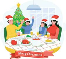 Kerstmis familie avondeten Bij huis illustratie vector