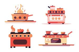 hand- getrokken oven of pan in een restaurant in vlak stijl vector