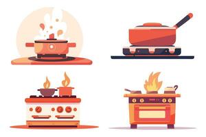 hand- getrokken oven of pan in een restaurant in vlak stijl vector