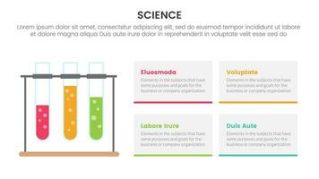 Gezondheid en wetenschap Onderzoek infographic 4 punt stadium sjabloon met glas test buis concept voor glijbaan presentatie vector