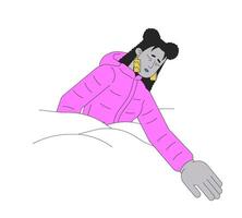 bevroren vrouw begraven in sneeuw 2d lineair tekenfilm karakter. lawines slachtoffer Latijns Amerikaans vrouw geïsoleerd lijn vector persoon wit achtergrond. hypothermie symptoom kleur vlak plek illustratie