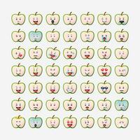 schattig groen appel met emoticons vector icoon illustratie