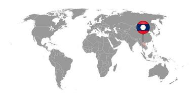 speldkaart met de vlag van laos op wereldkaart. vectorillustratie. vector