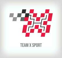 creatief X brief racing en sport- logo. modern pixel met nieuw cultuur kleuren. doopvont alfabet sjabloon. creatief wedstrijd geometrisch. vector