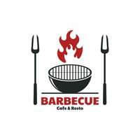 barbecue bbq rook en rooster wijnoogst ontwerp sjabloon met gekruiste spatel en vlam. vector