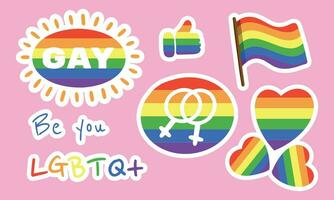 verzameling van lbgtq stickers. reeks van klem kunst regenboog trots symbolen. lgbt rechten symbool. geïsoleerd. vector illustratie