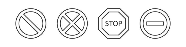 hou op icoon. verkeer tekens. verboden symbool. weg symbolen. waarschuwing pictogrammen. zwart kleur. vector geïsoleerd teken.