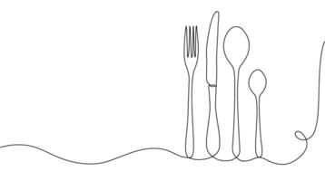 vork, mes en lepels. doorlopend single lijn bestek patroon voor logo's, bedrijf kaarten, spandoeken. vector illustratie