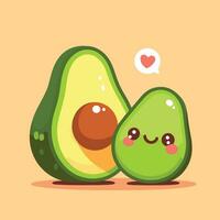 schattig avocado en avocado met hart vector