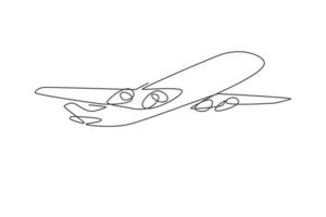 vliegtuig symbool. enkele ononderbroken lijn grote vliegende straalvliegtuig op hemel grafisch pictogram. eenvoudige eenregelige doodle voor transportconcept. reizend vectorillustratie minimalistisch ontwerp op witte achtergrond vector