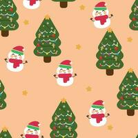 tekenfilm sneeuwman naadloos patroon met Kerstmis bomen en elementen. schattig Kerstmis behang voor kaarten, geschenk omhulsel papier vector