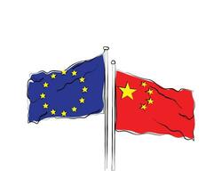 vector van EU en Chinese vlaggen.