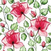 waterverf naadloos patroon, transparant roze roos bloemen. afdrukken van bloemen, bloemknoppen en bladeren. röntgenstraal vector