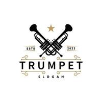 gemakkelijk merk silhouet ontwerp messing musical instrument trompet, klassiek jazz- trompet logo vector