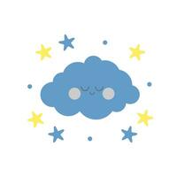 slaperig blauw wolk met blauw en geel sterren voor baby kamer decoratie. voor kleding stof afdrukken logo teken kaarten banners kinderen muur kunst ontwerp vector illustratie