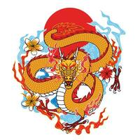 Aziatisch draak vliegend illustratie tatoeëren stijl ontwerp vector