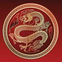 traditioneel Aziatisch goud draak in cirkel ornament vector