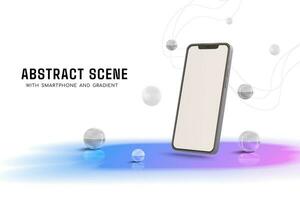 realistisch smartphone mockup tafereel met glas ballen en helling vector