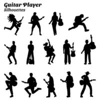 verzameling van illustraties van gitaar speler silhouetten vector