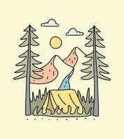 onderzoeken de natuur met camping in de berg monoline vector illustratie voor t overhemd sticker insigne ontwerp
