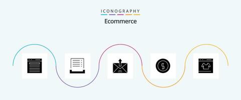 ecommerce glyph 5 icoon pak inclusief kaart. e-commerce. ontvangst. munt. verzonden vector