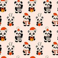 naadloos patroon met panda met decoratie Kerstmis vector