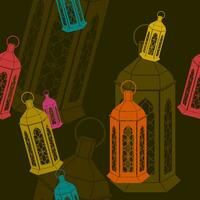 bewerkbare vlak monochroom stijl Arabisch lampen vector illustratie met divers kleuren net zo naadloos patroon met donker achtergrond voor Islamitisch af en toe thema zo net zo Ramadan en eid of Arabisch cultuur