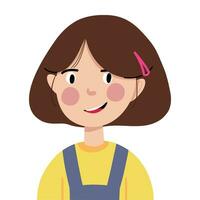 weinig gelukkig meisje avatar. portret van een schattig, smiley kind meisje. avatar gezicht van een schoolmeisje. vector kinderen hoofd illustratie geïsoleerd Aan een wit achtergrond. tekenfilm karakter.