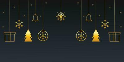 vrolijk Kerstmis banier met gouden sterren en dozen en klok vector