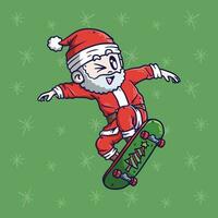 tekenfilm vector illustratie van schattig de kerstman claus skateboarden Doen de ollie truc. de kerstman claus mascotte illustratie.