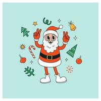 vrolijk Kerstmis kaart met tekenfilm de kerstman claus. groet kaart, poster, sjabloon. vector illustratie in retro stijl.