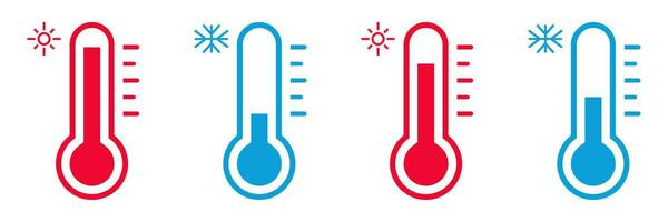 thermometer icoon reeks in rood en blauw kleuren. symbolen voor meten heet en verkoudheid lichaam temperatuur. vector geïsoleerd Aan wit achtergrond, modern en gemakkelijk vlak ontwerp.
