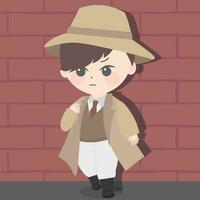 jongen detective, in de stijl van traditioneel animatie, donker beige en rood, Arthur Stanley wilkinson, straatgewijs stijl, somber, historisch reproducties, charmant anime tekens vector