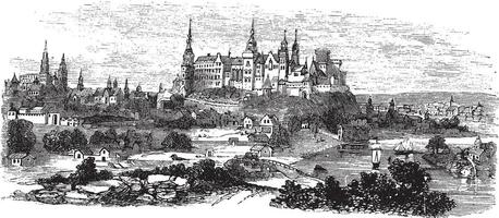 wawel kasteel of Koninklijk kasteel in Krakau, Polen, gedurende de jaren 1890, wijnoogst gravure vector