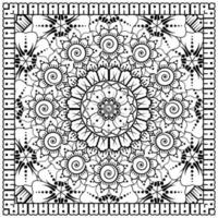 schets vierkant bloemenpatroon in mehndi-stijl voor het kleuren van de boekpagina vector
