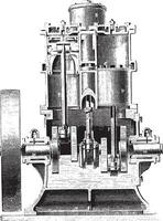 westhuis motor. kop cilinders, wijnoogst gravure. vector