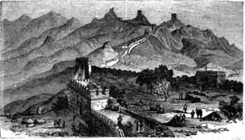 Super goed muur van China, gedurende de jaren 1890, wijnoogst gravure vector