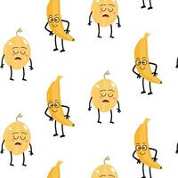 schattig geel fruit banaan en meloen grappig patroon vector