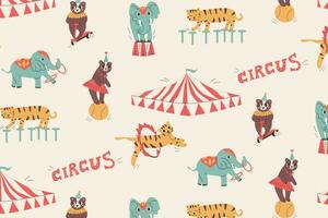 naadloos patroon met circus dieren en tent vector