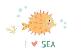 schattig fugu vis met belettering baby achtergrond vector