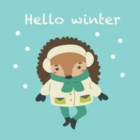 schattig baby dier in winter kleren egel vector