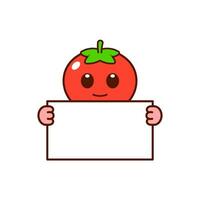 schattig tomaat karakter Holding een blanco teken vector