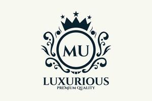 eerste brief mu Koninklijk luxe logo sjabloon in vector kunst voor luxueus branding vector illustratie.